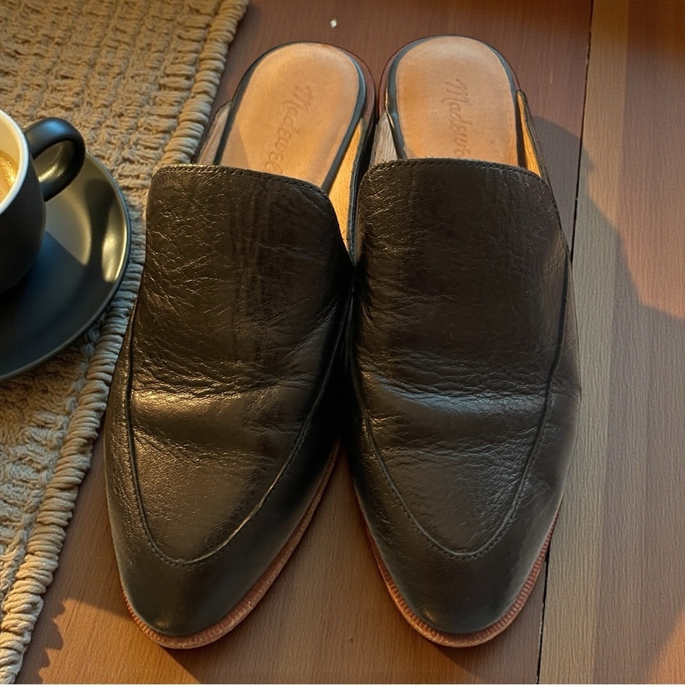 Madewell The Frances Loafer Mule Black Leather Slip-On Shoes Size 7.5